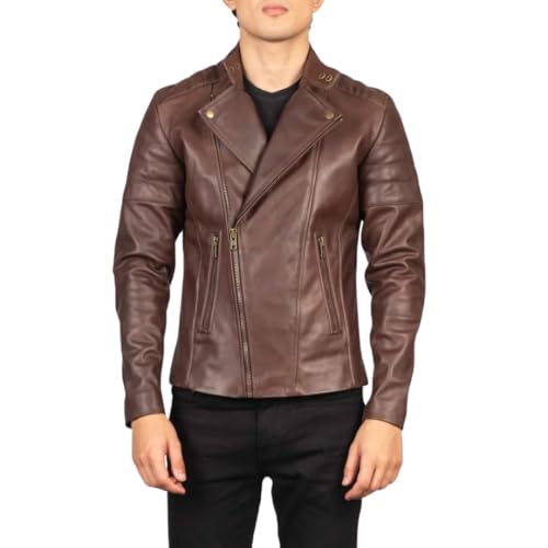 Premium Suede Leather Motorcycle Jacket, Brown, Classic Biker Style with Multiple Zippers, Asymmetrical Design