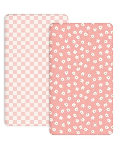Image of Crib Sheets for Boys and Girls, 2 Pack Fitted Baby Sheets for Standard Toddler Mattress 28 inch x 52 inch, Soft Breathable Jersey Knit Baby Bedding (Rosy Days)