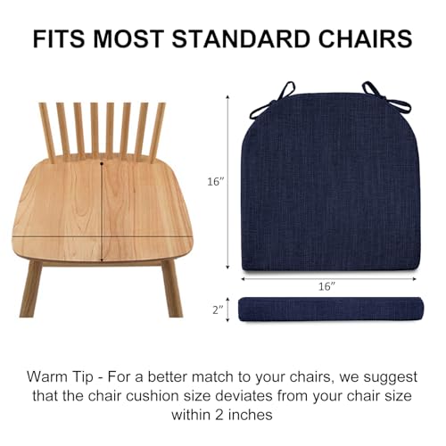 Image of Wellsin Chair Cushions for Dining Chairs 4 Pack - Kitchen Chair Cushions with Ties and Non-Slip Backing - Dining Chair Pads 16 inchX16 inchX2 inch, Navy