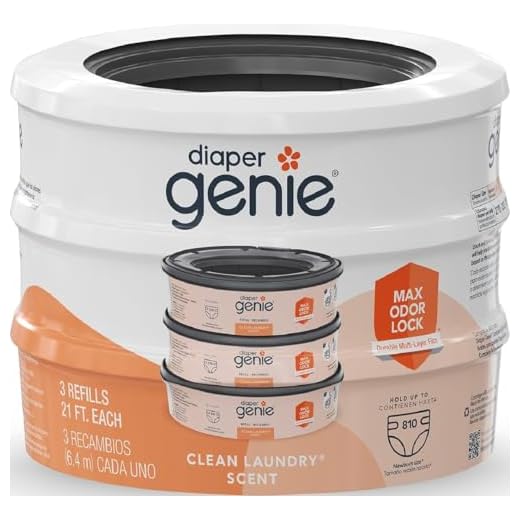 Diaper Genie Bags Refills 270 (Pack of 3) Clean Laundry Scent | Diaper Pail Refills with Max Odor Lock | Holds up to 810 Newborn Diapers