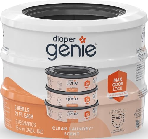 Image of Diaper Genie Bags Refills 270 Count (Pack of 3) Clean Laundry Scent | Diaper Pail Refills with Max Odor Lock | Holds up to 810 Newborn Diapers
