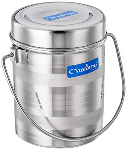 Image of Neelam Stainless Steel 12, 22 Gauge Diamond Milk Pot, 1900 ml, Stainless Steel Storage Can Useable As Steel Dabba, Milk, ghee, Oil Storage, Etc. Heavy Jointless Body, Induction Compatible, Silver