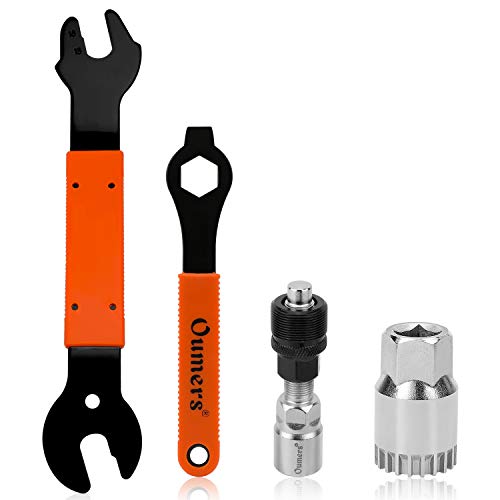QKURT Bike Pedal Wrench+Bike Crank Extractor + Bike Bottom Bracket Remover + Spanner Wrench, 4 PCS Professional Bicycle Pedal and Crank Arm Removal Tool