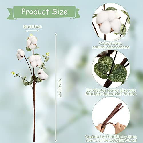 15 Pcs Artificial Cotton Stems 21 Inch Cotton Flowers With Eucalyptus Leaves 4 Cotton Heads Per Stem Floral Cotton Decor Farmhouse Faux Cotton Plant Small Cotton Branch For Fall Flower Greenery Vase #TOP1