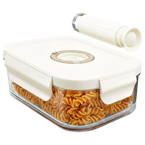 Spares2go Vacuum Food Storage Glass Container with Securing Clips Lid + Manual Sealing Pump (Large, 1480ml)