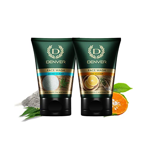 Image of DENVER Oil Clear + Acne Clear Face Wash - 100GM Each (Pack of 2) | Oil Control /Acne Control Cleansing Gel - Remove Acne & Lighten Dark Spots Face Gel for Men
