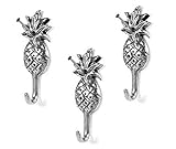 Norma Jean Designs Pineapple Wall Hook, Decorative Hooks, 3pc Set, Antique Silver
