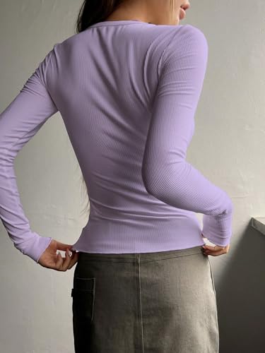 Image of Shasmi Women's & Girl's Long Sleeve Round Neck Solid Color Ruched Workwear Casual Top Half Button Down Henley T-Shirt for Women (Top 128)