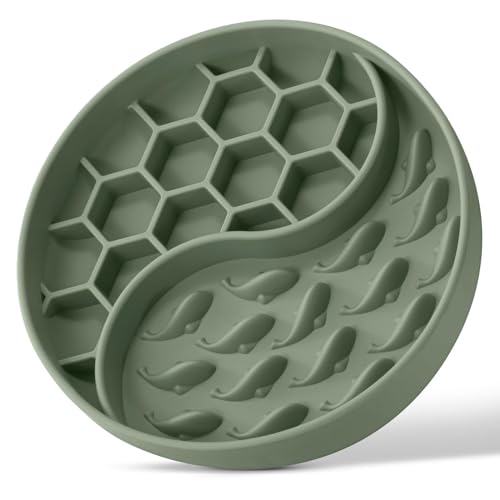 Slow Feeder Dog Bowl, Silicone Pet Food Bowls with Suction Cups, Non-Slip Dog Feeding Bowls Slow Down Pet Eating Speed for Fast Eaters, Anxiety Relief & Fun Added (Green)