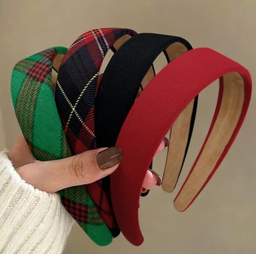 Huachi Plaid Headbands for Women Red Headband Non Slip 1 inch Wide Cute Headband for Girls Holiday Head Bands Elastic Hair Bands Fashion Hair Accessories