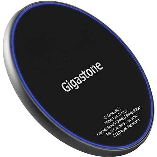 Gigastone Wireless Charger, Qi-Compatible 15W Wireless Charging Pad, Compatible iPhone 8/ X/ 11/12 Series, Samsung Galaxy S21/ S20/ S10/ Note 10, AirPods Pro, Qi Wireless Charging Enabled Devices
