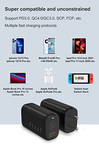 Image of Gan PD Adapter 65 Watt 3 in 1 USB Port with 2 Type C, Compatible All USB Mobile Devices, Laptop | PD Fast Charging Adapter with Quick Charger & PPS Support, Black