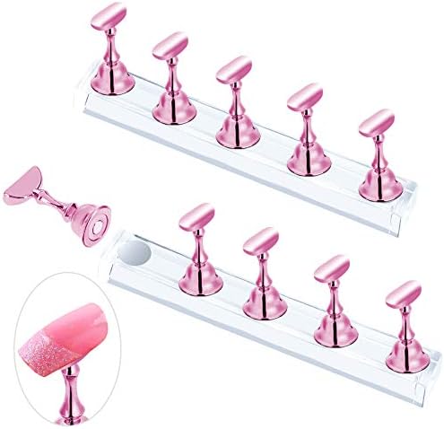 2 Sets Pink Nail Stand for Press on Nails Display, Magnetic Fake Nails Holder for Painting Nails Practices, Beginner Acrylic Nail Art Kit Accessories, Nail Salon Equipment and Decor