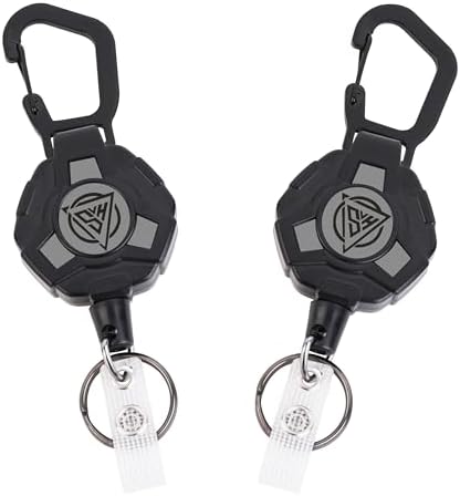 2-Pack Retractable Badge Reels With Carabiner - Heavy Duty ID Holder, 31.5" Steel Cord, 9 Oz Retraction, Black