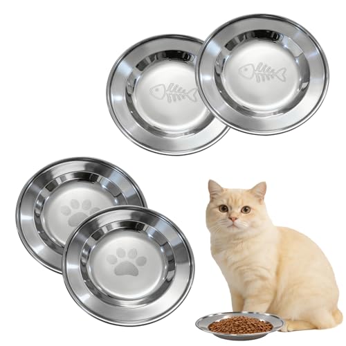 DYXHFFF 4-Pack Shallow Stainless Cat Bowls