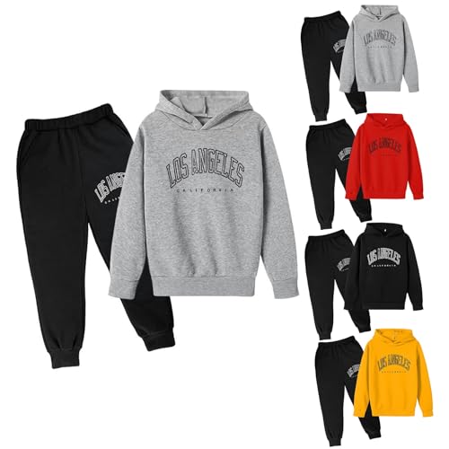 Chándal Niños 2 Piezas Set Sudadera con Capucha y Pantalones Deportivo Jogging Conjunto Ropa 3-14 años (01 Gris oscuro, 7-8 años)