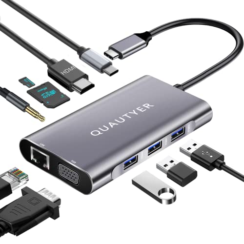 USB C Hub Multiport Adapterï¼10 in 1 Laptop Docking Station with 4K HDMIï¼Gigabit Ethernetï¼PD Chargerï¼USB3.0 Ports and VGA, SD/Micro SD Card Reader ,Dongle Docking Station for Type C Laptops