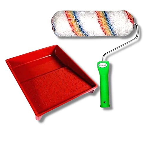 Image of KAPIL Painting Tools Combo of 1 Premium Paint Tray 14 inchX12 inch for 9 inch Paint Rollers, and 1 KAPIL Wall Paint 9 INCH Acrylic Cotton Roller (Premium) - Rainbow Colour