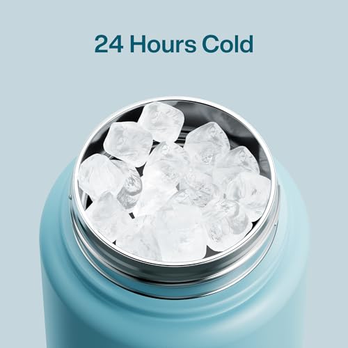 Image of ENCOOL Insulated Water Bottle with Straw Stainless Steel Water Bottle, Leak-Proof, BPA-Free, Double Wall Vacuum Keeps Cold for 24 Hours for Sports, Travel, School (32 oz, Pewter Blue)