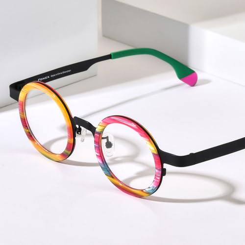 Image of FONEX Acetate Titanium Glasses Frame Women Round Eyeglasses Vintage Eyewear F85816