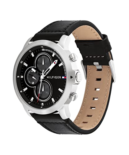 Image of Tommy Hilfiger Jameson LE Quartz Multifunction Black Dial Black Leather Strap Watch for Men