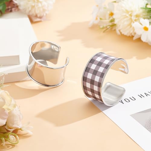 UNICRAFTALE 2pcs Platinum Grooved Bangles Punk Style Wide Band Open Cuff Bangle Adjustable Alloy Wrist Cuff Wrap Bracelet for Gemstone Leather Inlay Bangle Making 34.5mm Wide2