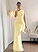Verdusa Women's Off The Shoulder Wedding Guest Dress Mesh Graduation Maxi Dresses with Strap Light Yellow Medium