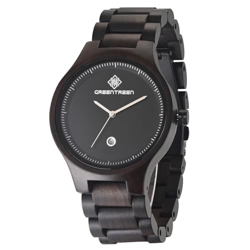 GREENTREEN Reloj de Madera para Hombre, Analógica Relojes de Pulsera, Movimiento de Cuarzo Japonés, con Visualización de Fecha