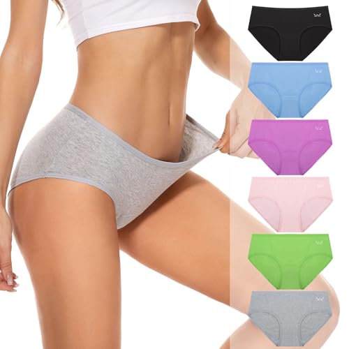 PULIOU Culotte Femme Coton sous-vêtements Femme Stretch Taille Moyenne Panties Slip Respirant Multipack Paquet de 6, XL