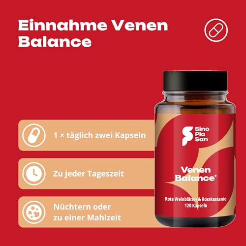 SinoPlaSan Venen Balance Komplex | 120 Kapseln | mit Rotem Weinlaub & Rosskastanie und Magnesium