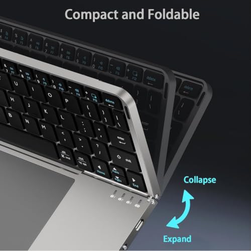 Image of MICROWARE Foldable Wireless Bluetooth Keyboard with Touchpad, Portable Travel Keyboard, Compatible with MacBook, iPad, Tablet, and Laptop, Rechargeable
