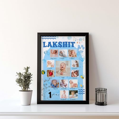 Image of ASHVAH One Year Personalized Photo Frame 12 Months Baby Boy 01st Birthday 12 Images With Texts Best Gift (BABY 12 MONTH) - 125