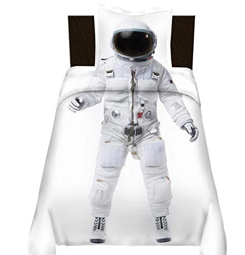 Astronauta King Espacio Exterior Impreso Adulto Niños Juego de edredón Espacio y Astronauta Patrón Funda de edredón Espacio Exterior Decorativo 3 Piezas Juego de con Lazos con Cremallera
