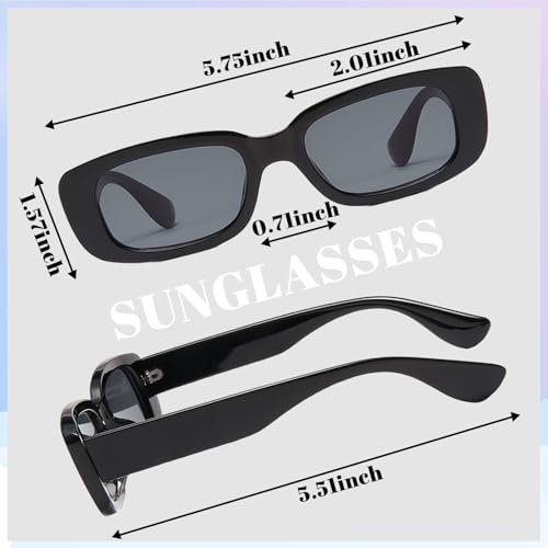 Exquisite Collection of 4 Unique Colored Retro Rectangle Sunglasses for Women – Perfect for Beach ，Driving and Casual Outfits 4 Pack2