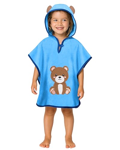 LAYNENBURG Premium poncho de baño niños con capucha - 100% algodón - OEKO TEX - bebé niños niñas toalla poncho - 1-3 años/Oso