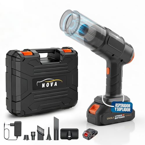 Imagen de Nova Aspirador Coche Potente Soplador de Aire Potente y Aspirador de Mano con 19000PA 7 en 1 Aspiradora Portatil de Motor sin Escobillas con Maletin para Oficina