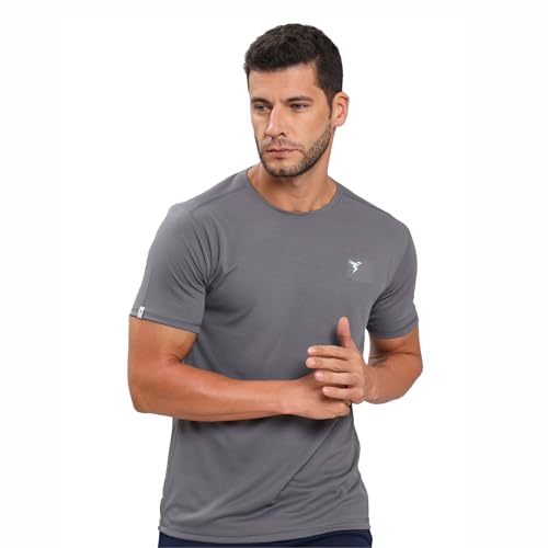 Image of TECHNOSPORT Men's Slim Fit Polyester Activewear Sports T-Shirt with Moisture-Wicking Comfort for Workout, Running & Gym