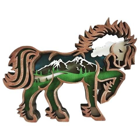 alblinsy Forest Animal Desk Art Decor Wooden Farmhouse Table Decoration, Cabin Decor, Nursery Decor Mountain Decor for Bedroom Living Room (Horse) Cover