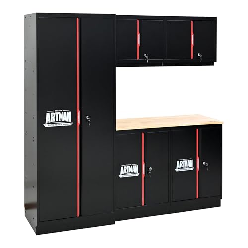 Garage Storage Cabinets Set with LED Lights and Locking