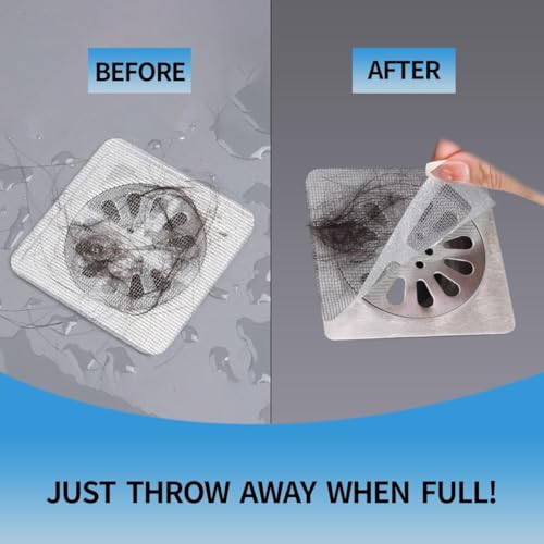 Image of KESI ORNAMENTS 20 Pcs Square Disposable Shower Drain Cover Hair Catcher Shower Drain Mesh Stickers, Bathroom, Laundry, Bathtub, Kitchen, Sink, for Human and pet Hair,Accessories for home Filter Screen