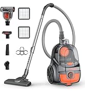 Aspiron Canister Vacuum Cleaner, Lightweight Bagless Vacuum Cleaner, 3.7QT Large Dust Cup, Automa...