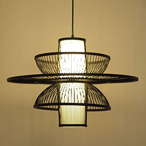 Lampe suspendue en bambou 60cm style rustique et rétro avec douille E27 - 2