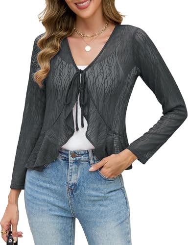 Wedtrend Dam bolero elegant långärmad V-ringad slips front Shrugs stretch axelväska till klänning topp, Gråblå, XXL