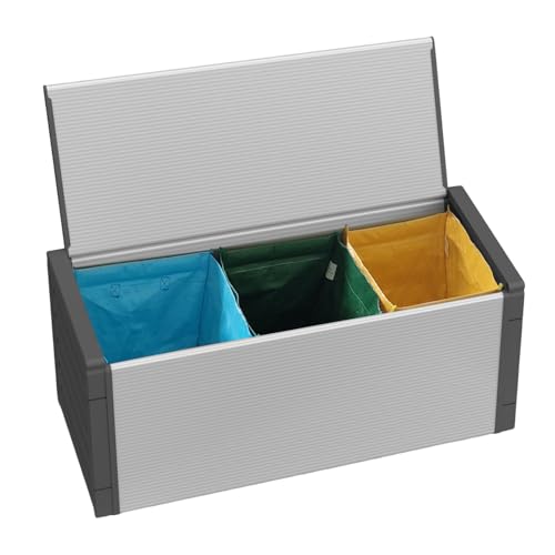 BuyStar Baule Cassapanca 87 Lt per Raccolta Differenziata 85x34x38 cm + 3 Borse per Riciclaggio - da Esterno, Anti Odore, in Resina, Terrazzo, Giardino, Organizzazione, Stoccaggio - Made in Italy