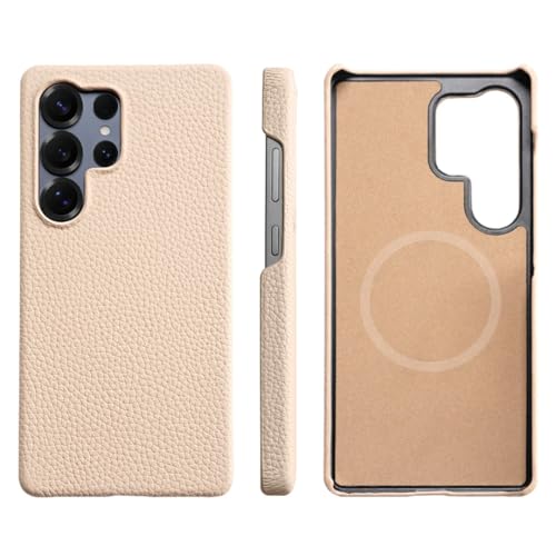 Coque en cuir naturel pour Galaxy S25 Ultra beige, l'élégance magnétique