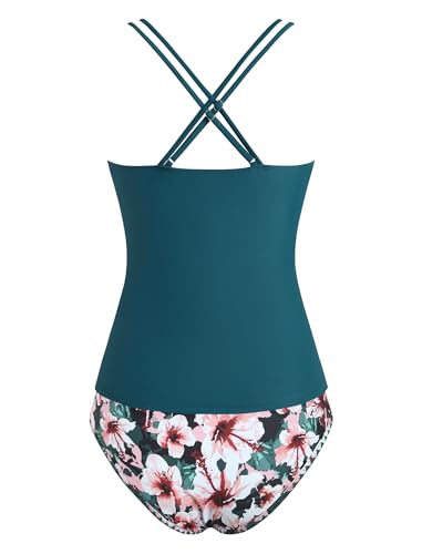 Image of ZAFUL Womens Tankini Swimsuits V Neck Push Up Swim Top Color Block Tummy Control High Waisted Bathing Suits Swim Bottom