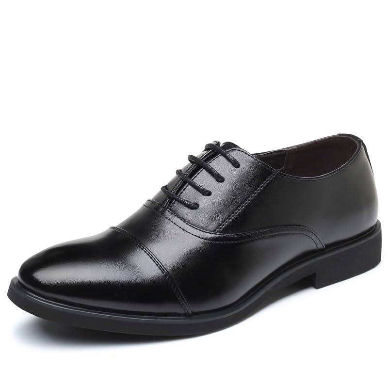 Dress Oxford for Men Lace Up Round Toe Vegan Leather Cap Toe Oxford Shoes Non Slip Resistant Block Heel Business
