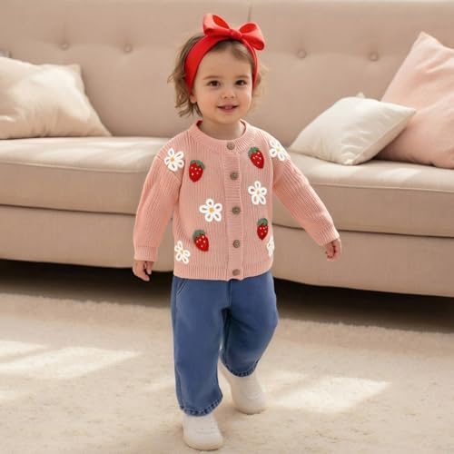 Newborn Infant Toddler Baby Girl Sweater Button Down Cardigan Long Sleeve Embroidery Strawberry Fall Winter Knitwear3