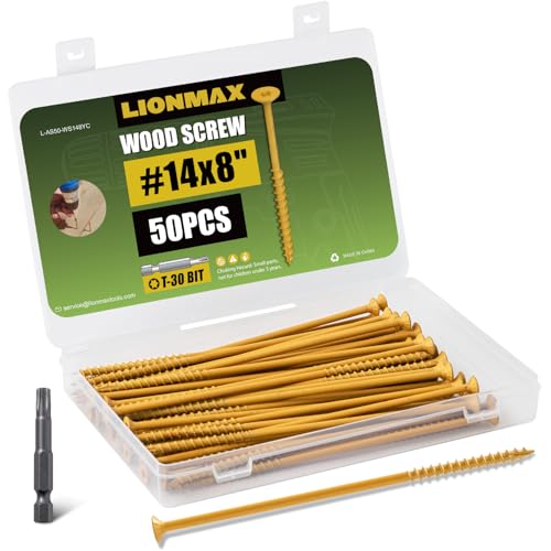 Image of LIONMAX Deck Screws #14 x 8 Inch, 50 PCS, Long Wood Screw, Rust Resistant, Exterior Epoxy Coated for Outdoor Decking, Torx /Star Drive Head, T30 Star Bit Included