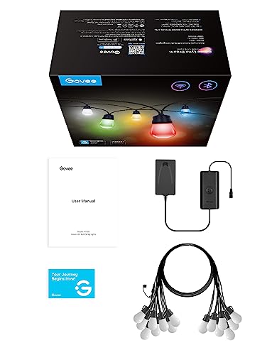 Govee Outdoor String Lights H7020, 48Ft Rgbic Outdoor Lights With 15 Dimmable Ip65 Waterproof Warm White Led Bulbs, 47 Scene Modes Smart Outdoor String Lights Work With Alexa For Decoration, Patio #TOP7